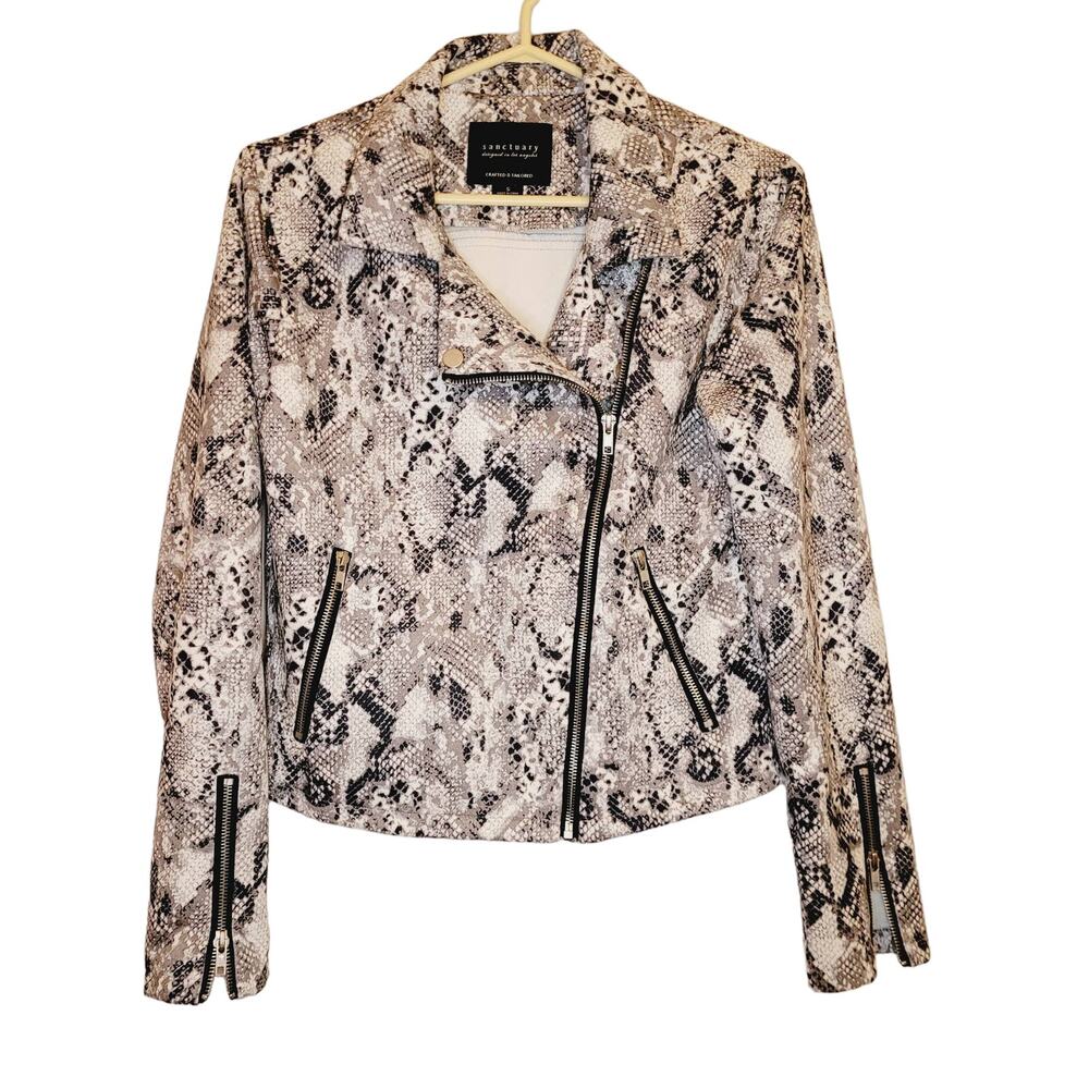 Sanctuary black and white snakeskin moto jacket Size Small Biker Grunge Glam